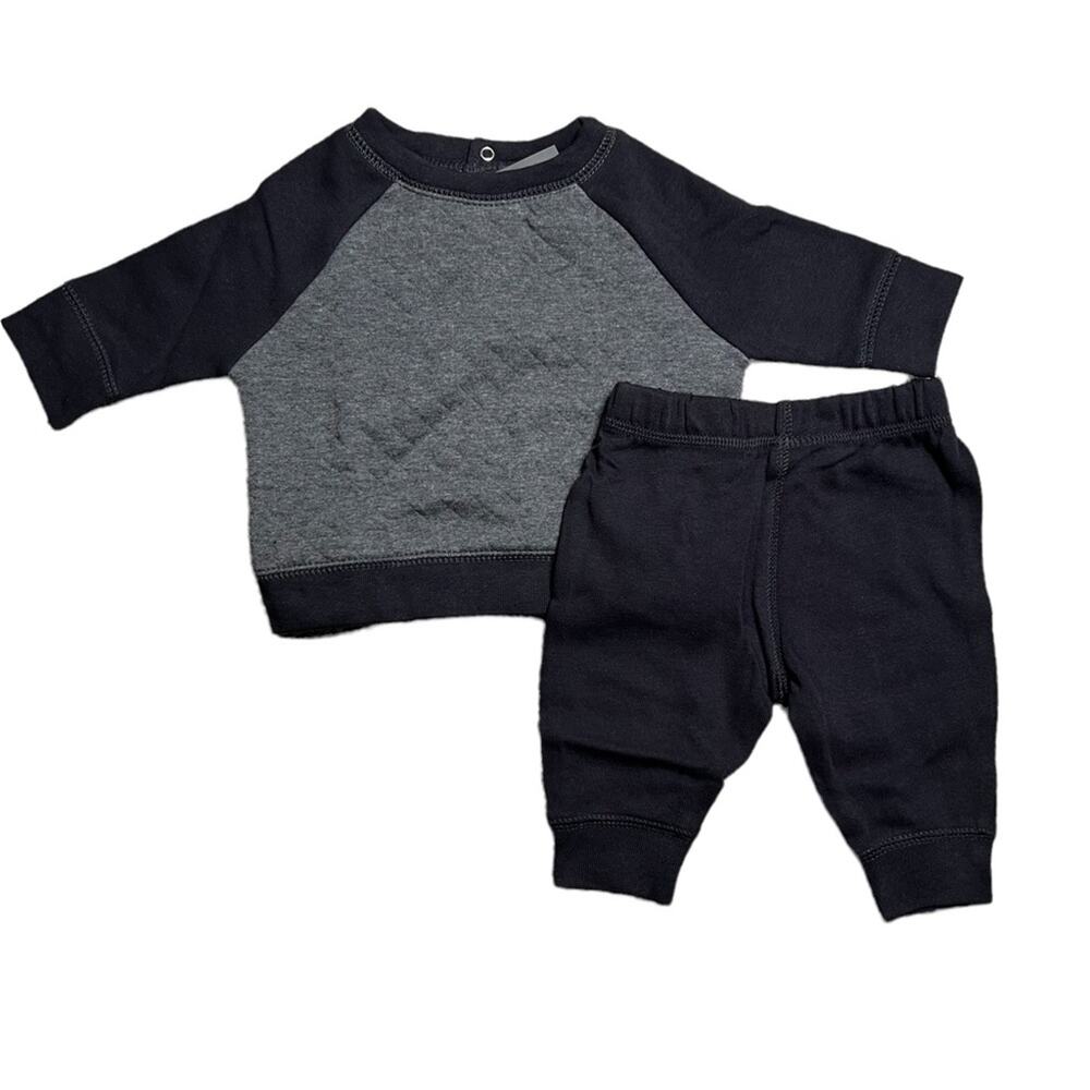 Grayson Mini Two Tone Gray / Black Quilted Sweatshirt / Sweatpants Set NWT 0-3M